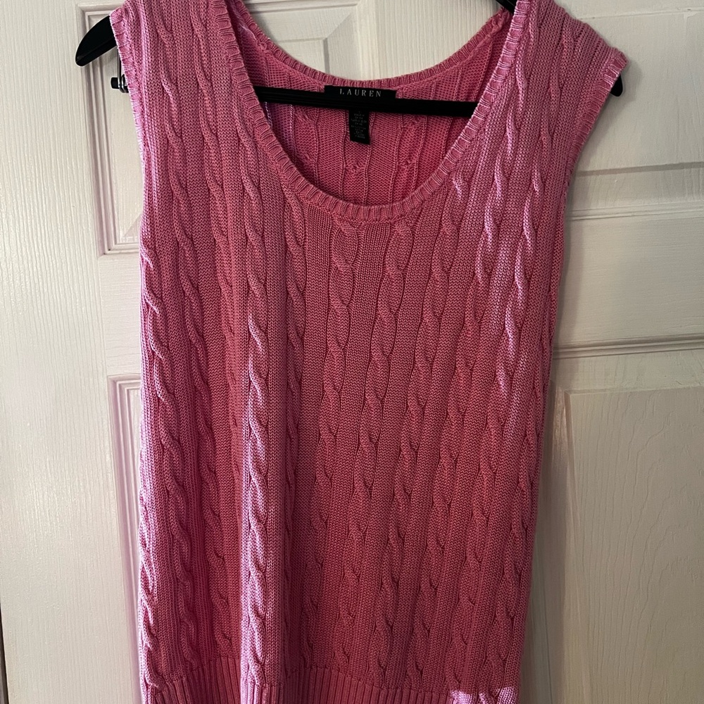 Ralph Lauren Pink Cable Knit Sleeveless Sweater